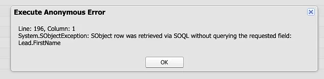 Execute Anonymous Error
