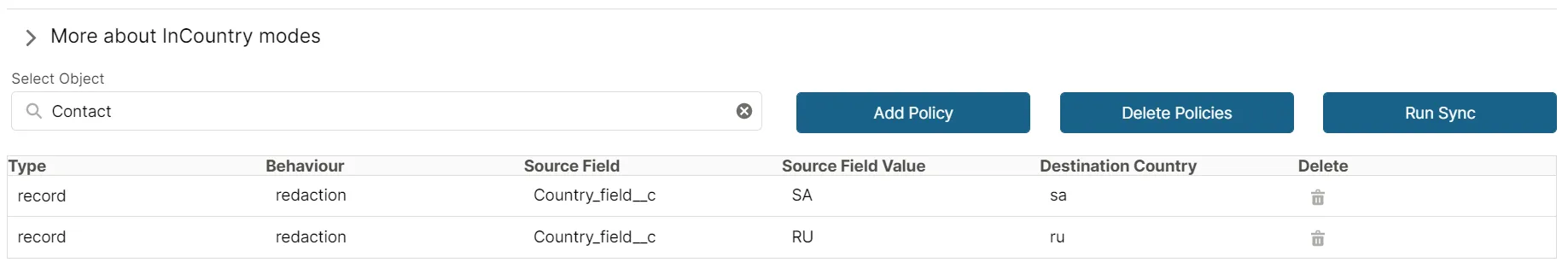 InCountry Sync Schedule