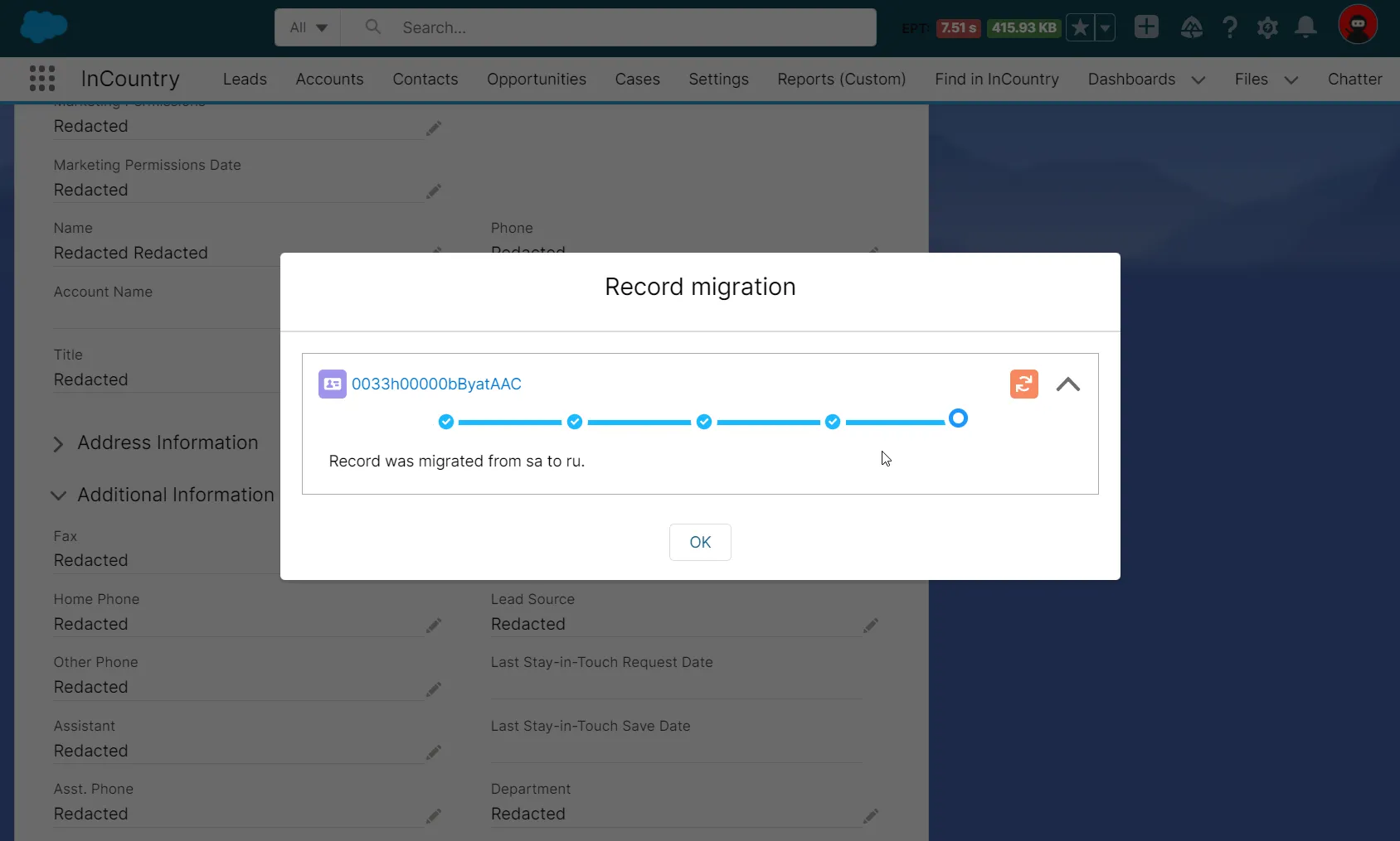 Record migration form - completed