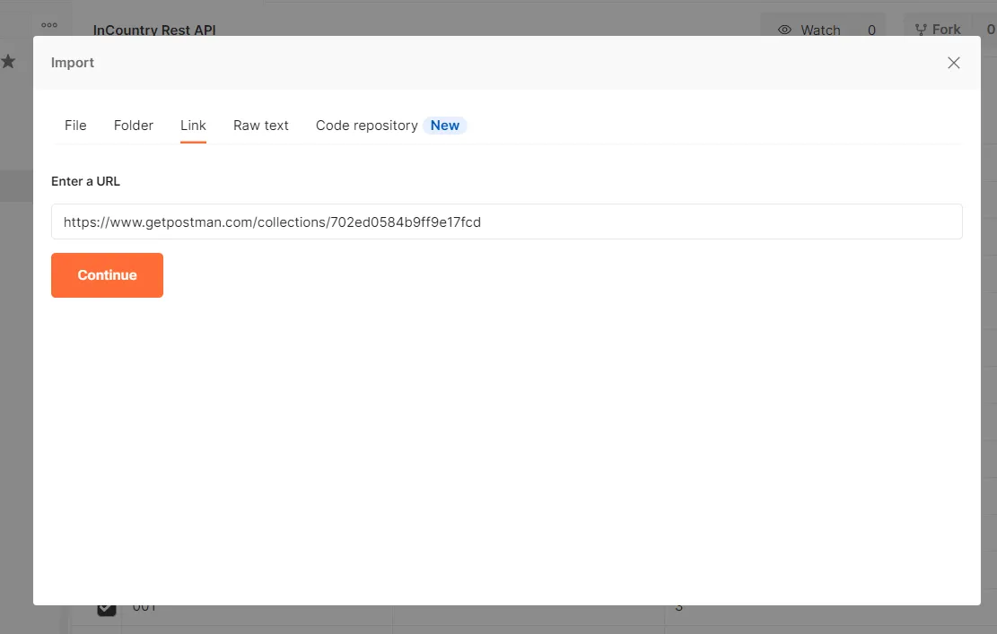 Postman - Import form