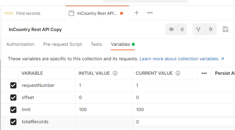 Postman - Variable values