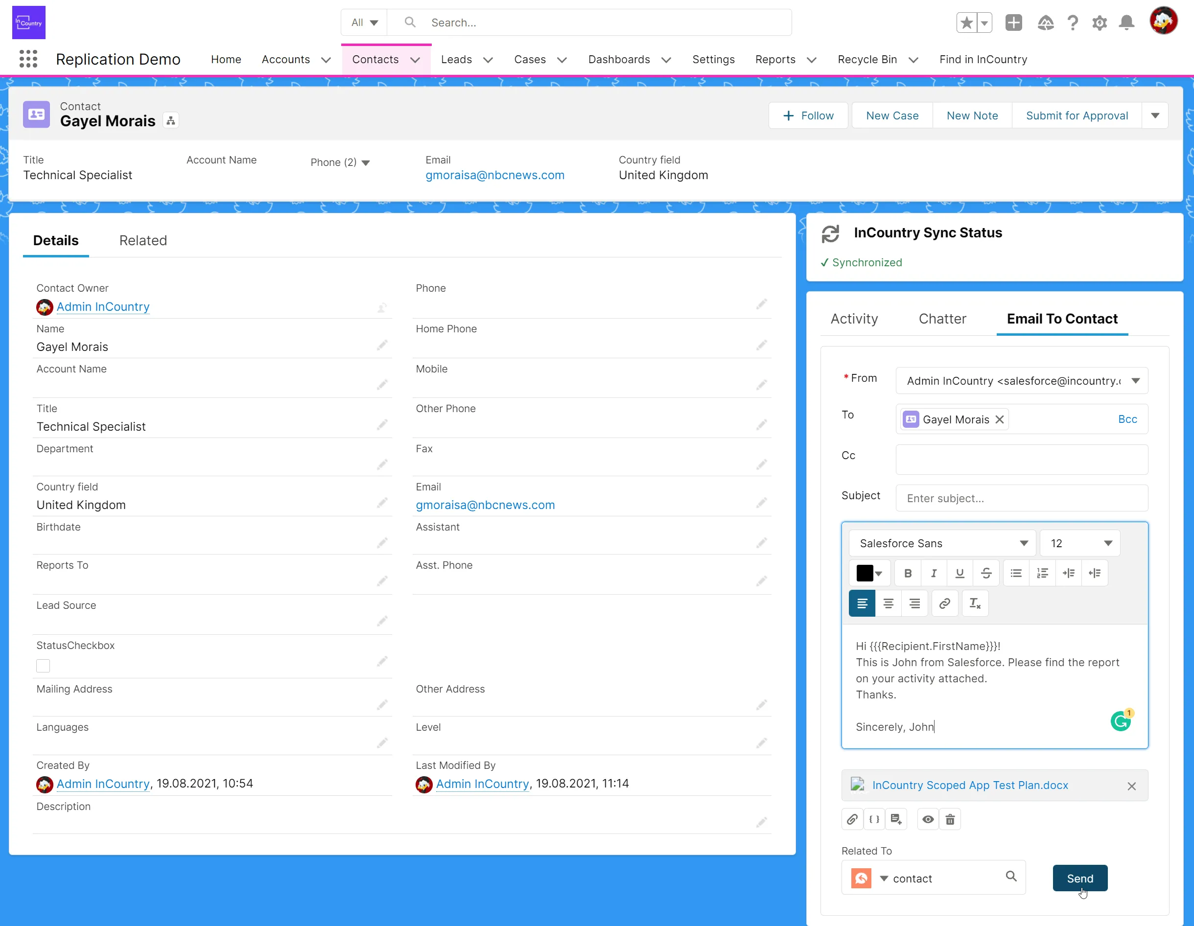 Email Message component in the Legacy Replicated model