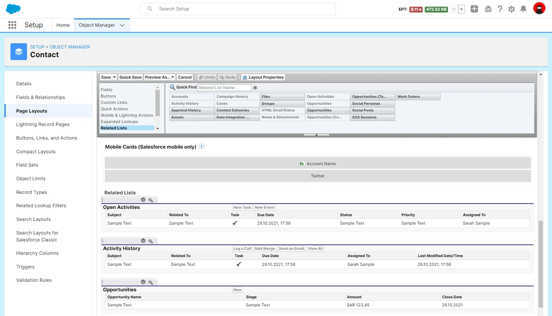 Page layout - Related Lists