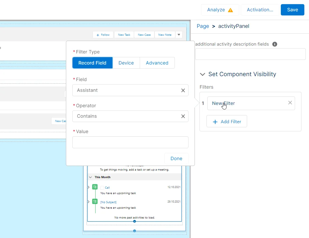 Lightning App Builder page - Filtering parameters