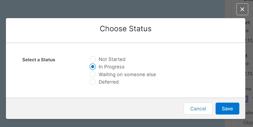 Choose Status form