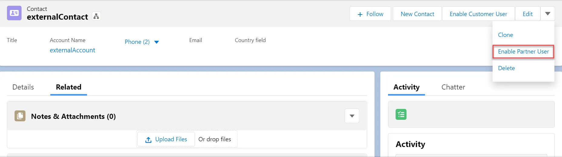Contact page - context menu