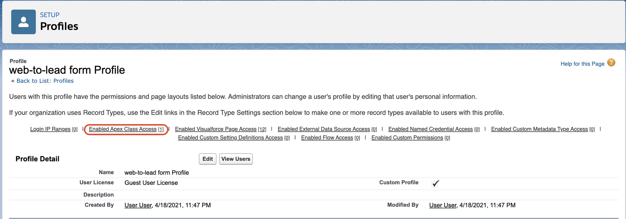 Enable Apex Class Access
