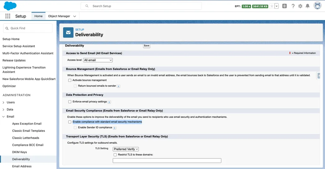 Clear the Enable compliance with standard email security mechanisms