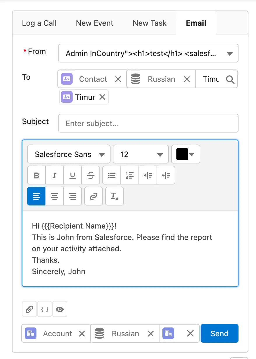 The recipient name has been inserted