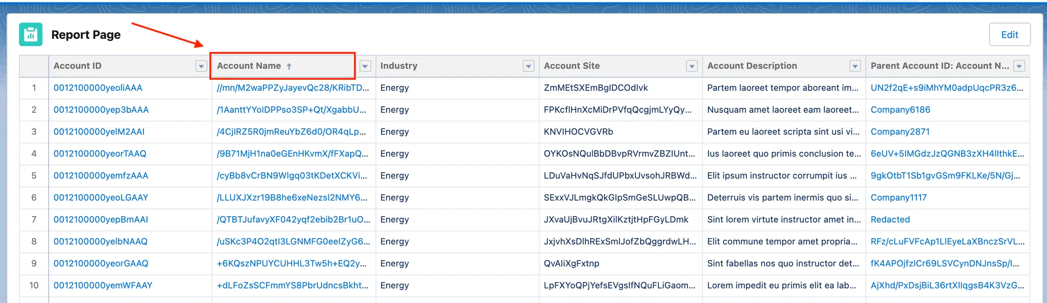 clicking the column header