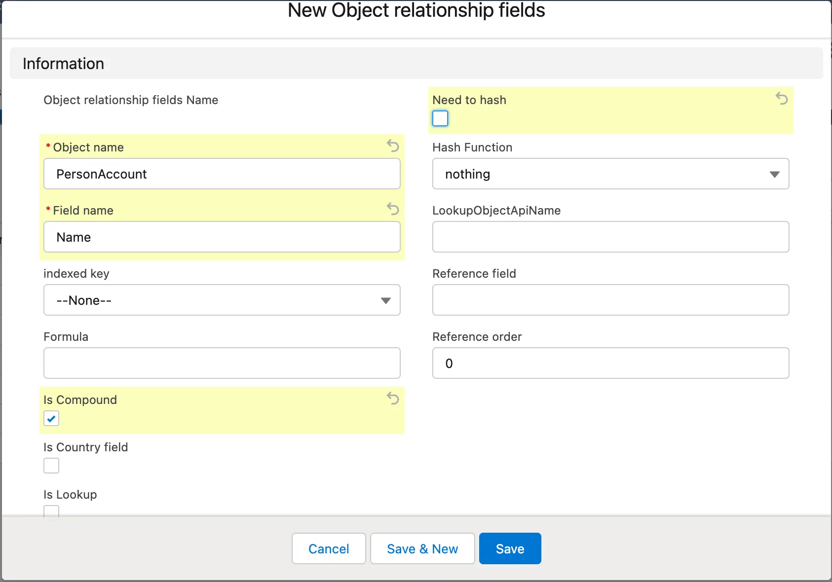 New Object relationship fields